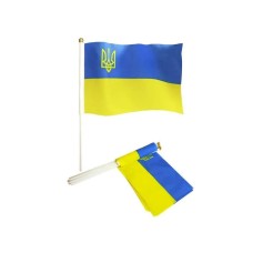 Прапорець «Україна+Герб» 20х30 см з паличкою,ТМ Leader