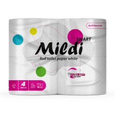 Туалетний папір «Mildi Smart» по 4 рулони на гільзі двошаровий, намотка 11,5 м, білий, Кохавинка
