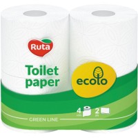 Туалетний папір «Ecolo» 4 рулони, намотка 10,5 м, білий, ТМ Рута