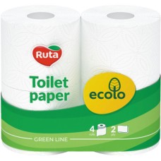 Туалетний папір «Ecolo» 4 рулони, намотка 10,5 м, білий, ТМ Рута