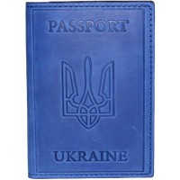 Обкладинка на паспорт «Міста» 10х13,5 см зі шкіри, яскраво-синя