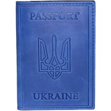 Обкладинка на паспорт «Міста» 10х13,5 см зі шкіри, яскраво-синя