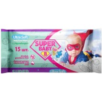 Вологі серветки «Super Baby. Ромашка та алое» 15 шт, ТМ SuperPak