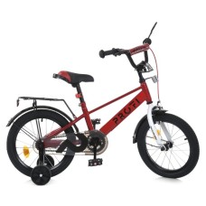 Велосипед «BRAVE» з колесами 14 дюймів на алюмінієвій рамі дзвоником, ліхтарем, кошиком, додатковими колесами, червоно-білий