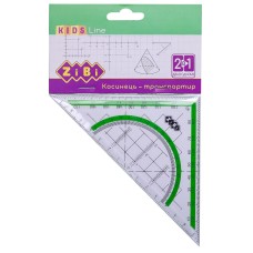 Трикутник 2 в 1: 140 мм, 90° / 45° з салатовою смужкою, на блістері, Kids Line